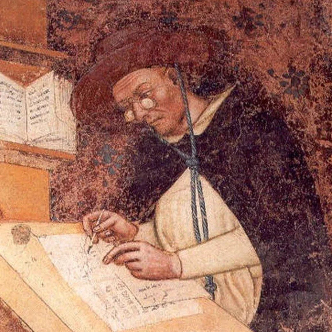 Портрет доминиканского кардинала Гуго де Сен-Шер (Юг де Сен-Шер). Фреска работы Томмазо да Модена в церкви Сан-Никколо, Тревизо, и около 1326